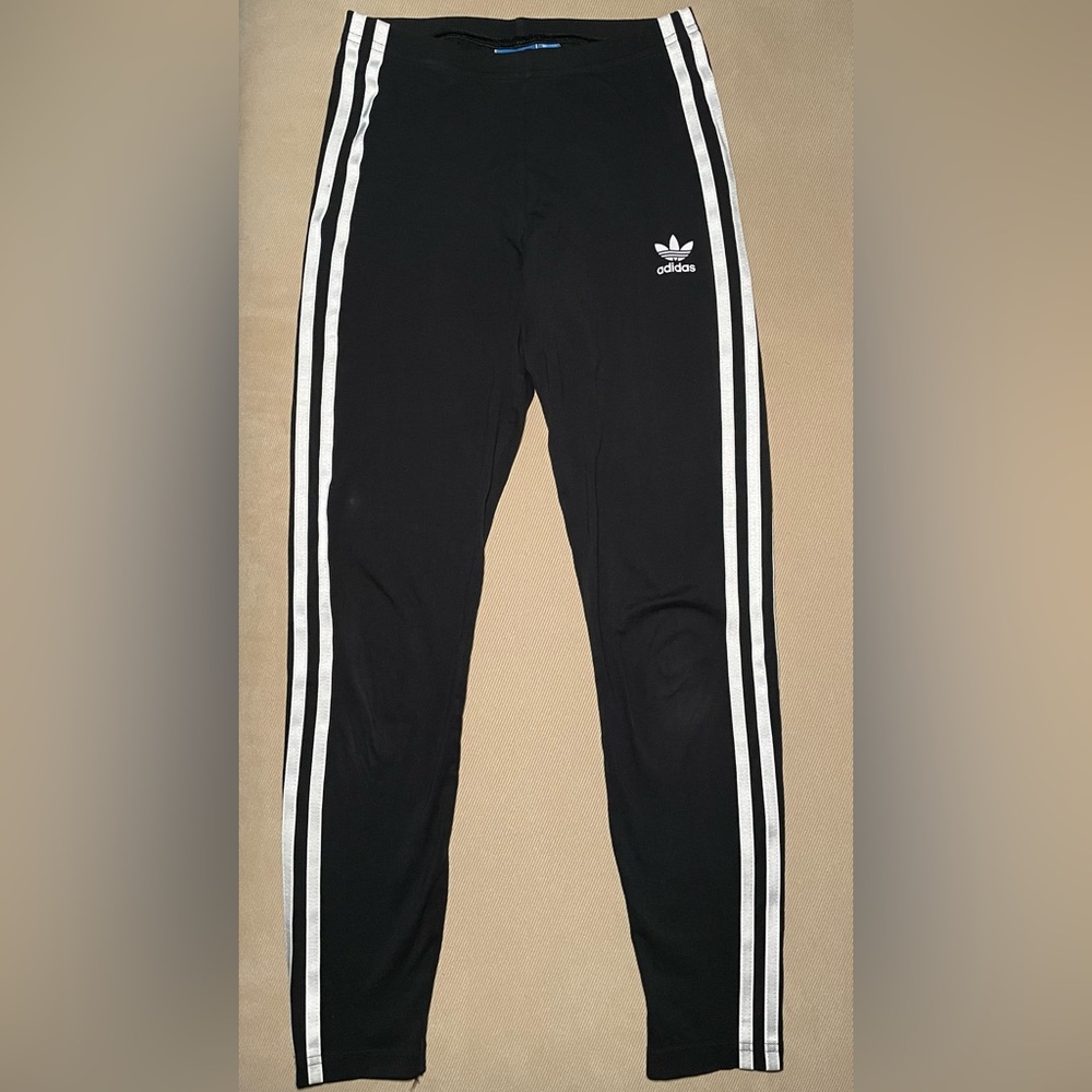 Adidas Black Leggings with White Stripes Kids Size Medium (11-12 Y)